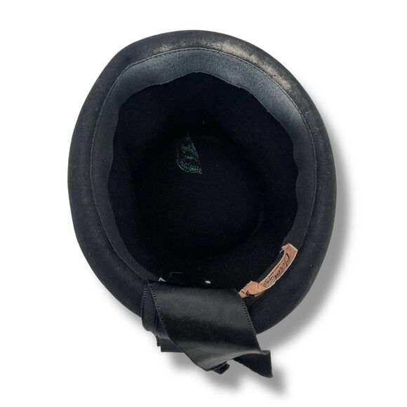 Vintage 1950s Carol Black Velour Breton Hat Wide Satin Band New York Creation - Picture 10 of 14